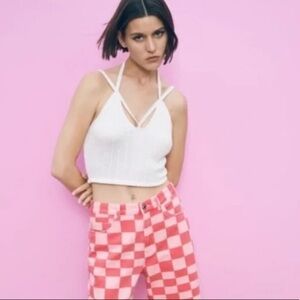 Zara cable knit cropped top with crossed straps, size S, NWT